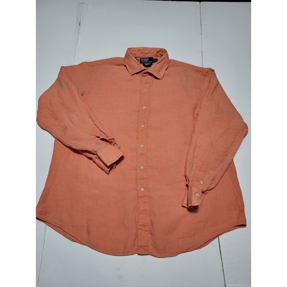 (#18) Polo By Ralph Lauren 100% Linen Long Sleeve Orange Size Men's XXL